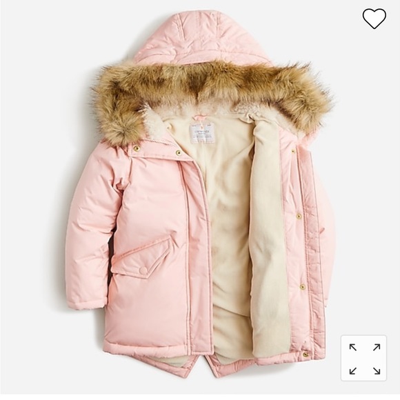 J. Crew Crewcuts Dusty Pink down puffer parka jacket fur hood trim - Picture 3 of 14
